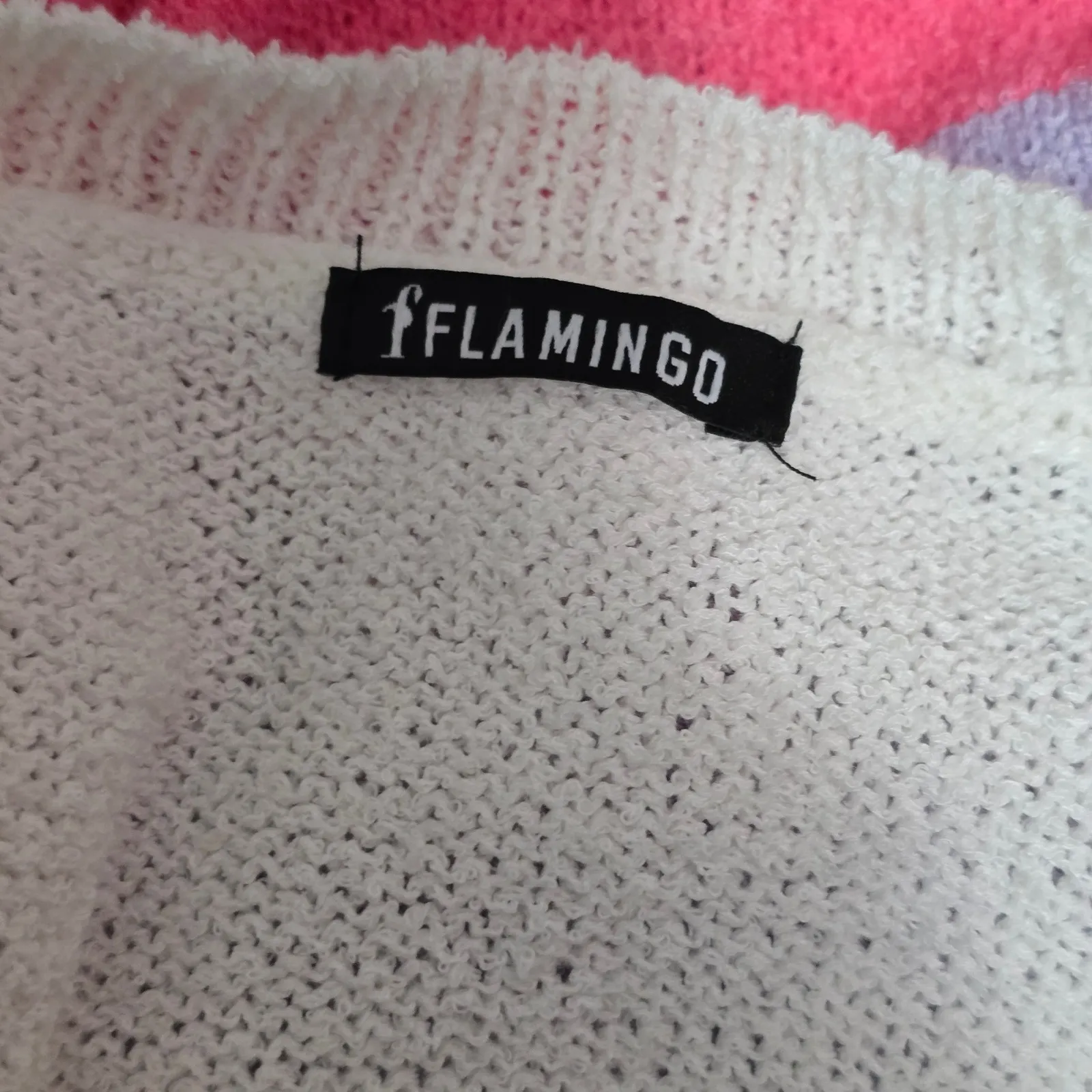 Flamingo Striped Sweater Pullover Long Sleeve Cozy Purple Pink White Women's - Image 6