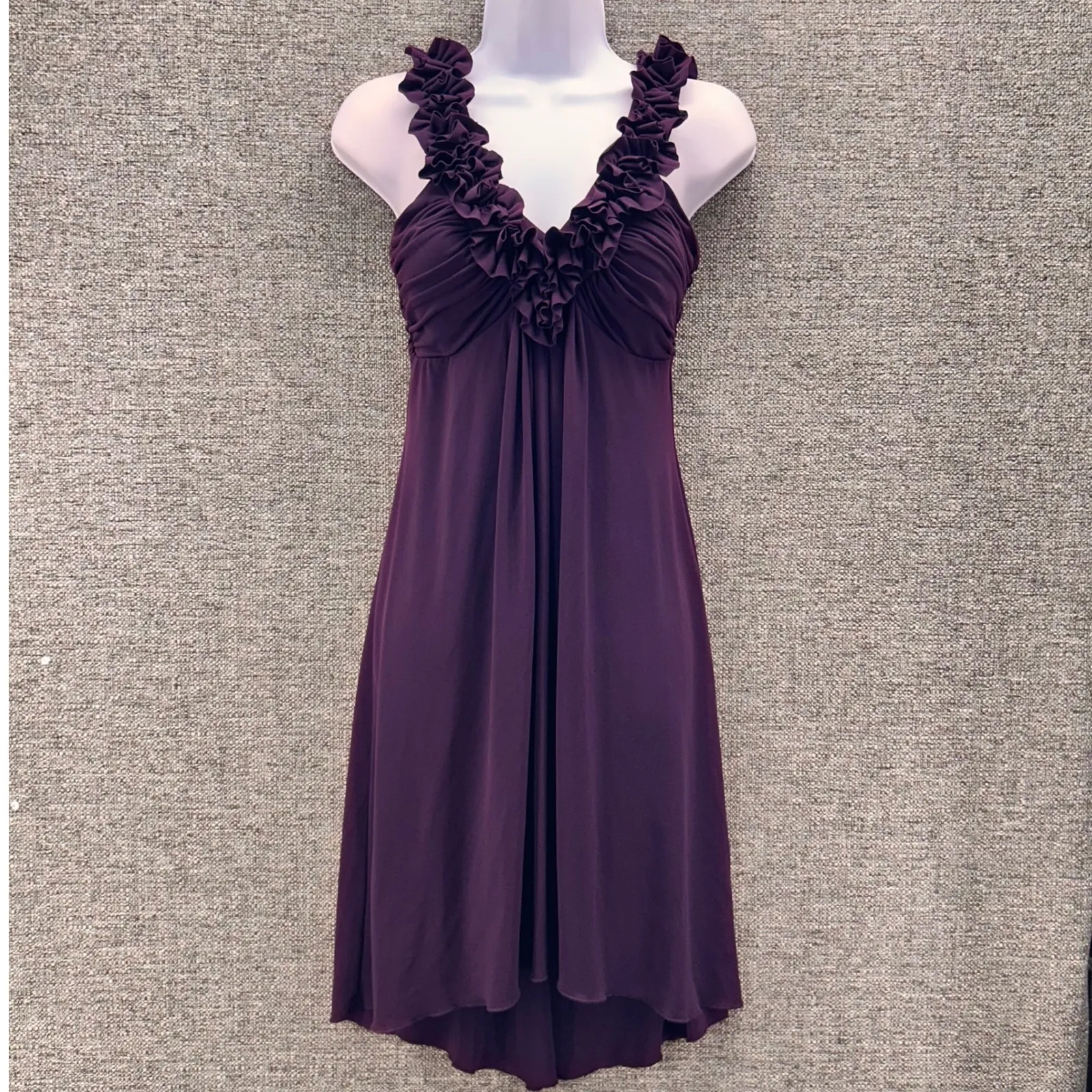 Y2K Baby Doll Dress Size 6 Purple Berry Ruffle Fairy Whimsigoth Stretchy Knit - Image 4