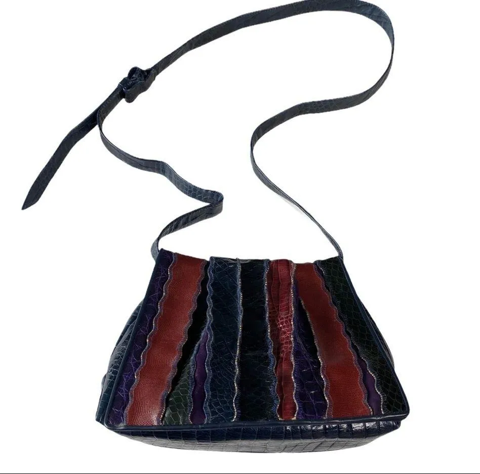 Vintage: Sharif ♕ Rainbow Snakeskin Leather Patchwork Crossbody Bag Handbag ♕ - Image 13