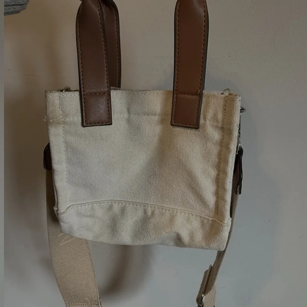 True Religion Mini Logo Tote Bag w/ Shoulder Strap Natural Travel Crossbody Used - Image 3