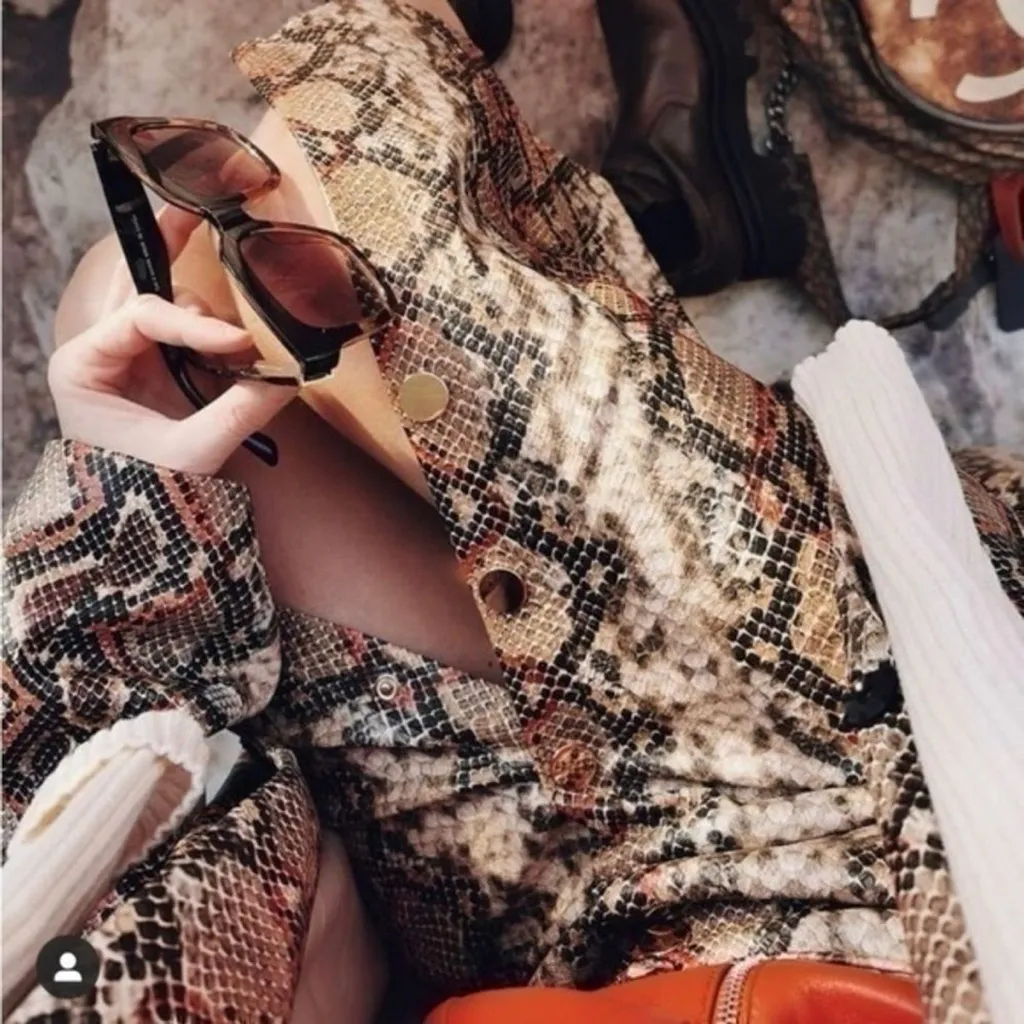 NWT Zara High Waist Snakeskin Print Skirt Orange Brown Midi Size S Office Baddie - Image 3