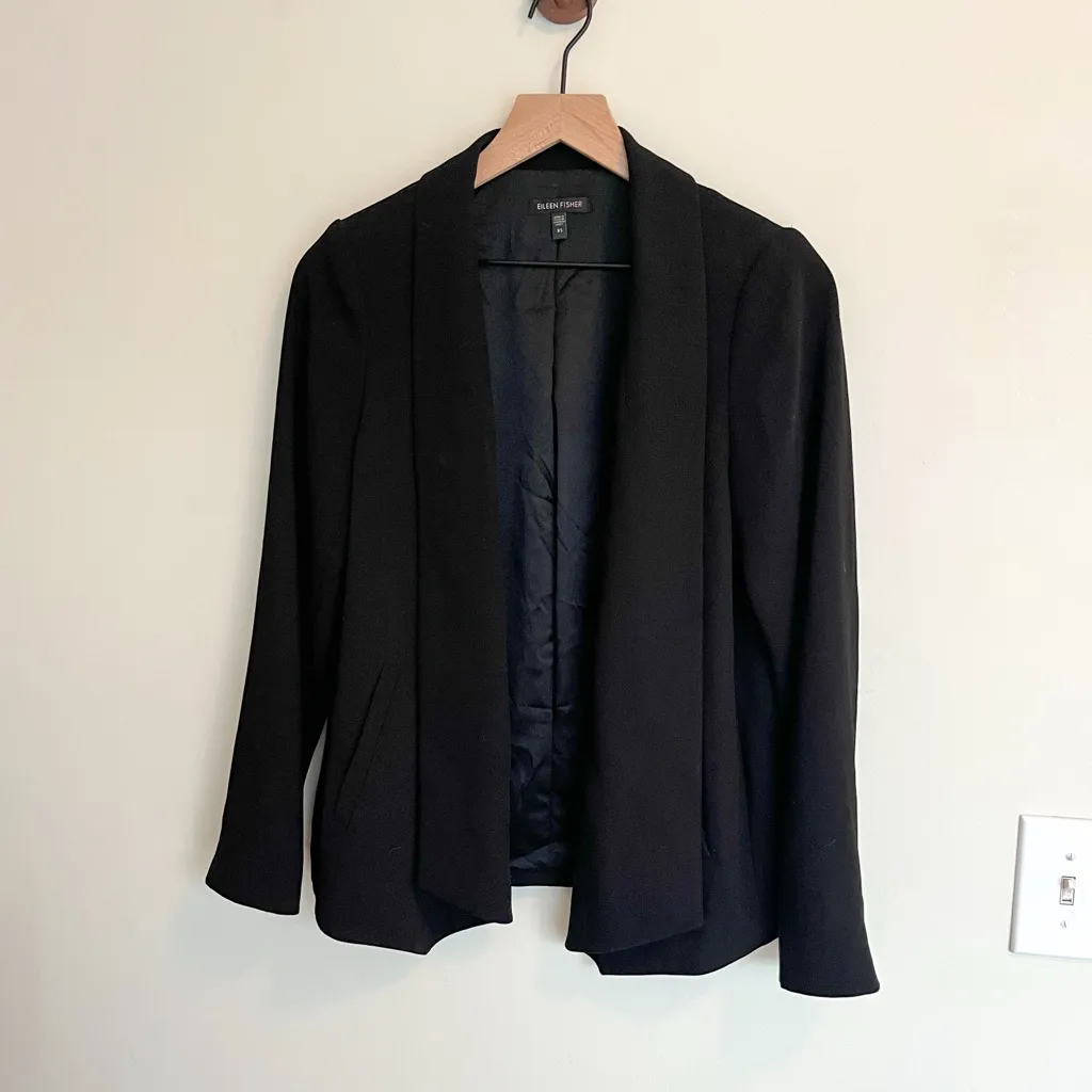 Eileen Fisher Black Open Front Blazer Suit Jacket Lined Polyester Women’s XS - Image 6