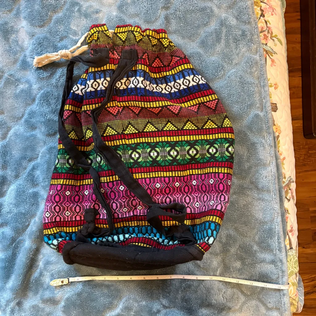 Colorful Boho Geometric Drawstring Backpack Red - Image 3