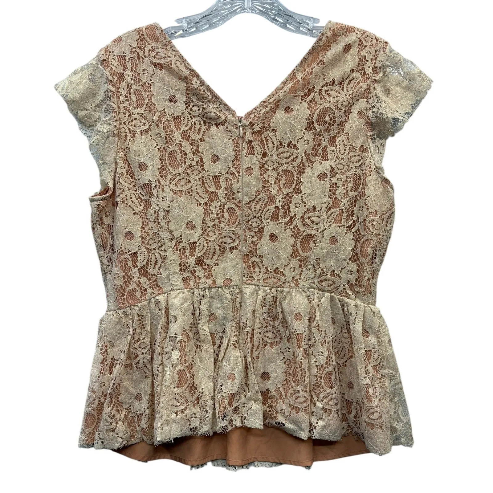 Anthropologie Maeve Women's Katrina Lace Shimmer Peplum Top Party Holiday M - Image 2