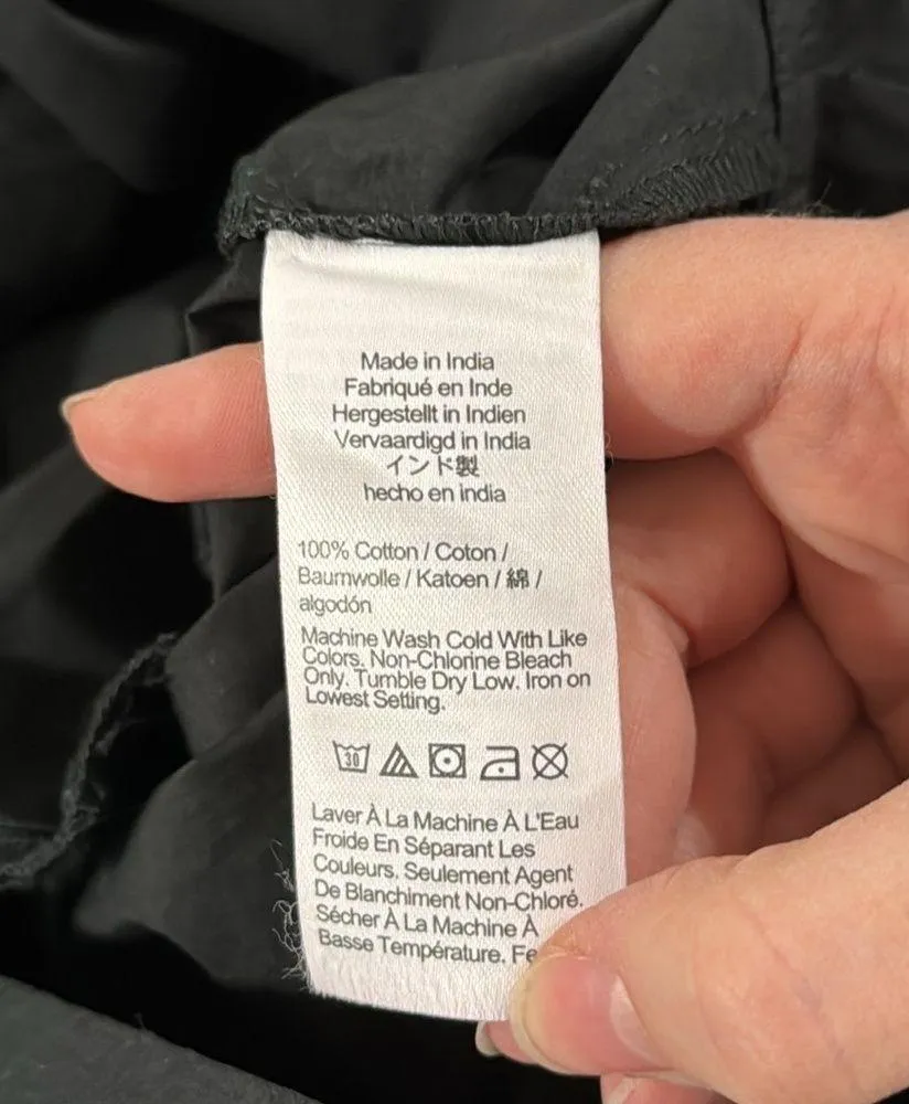 Madewell V-neck Puff Sleeve Cotton Mini Shirtdress Black size S - Image 11