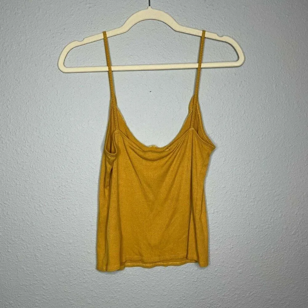 Know One Cares Womens Mustard Yellow Ruffle Scoop Neck Camisole Top Size Large - Image 2