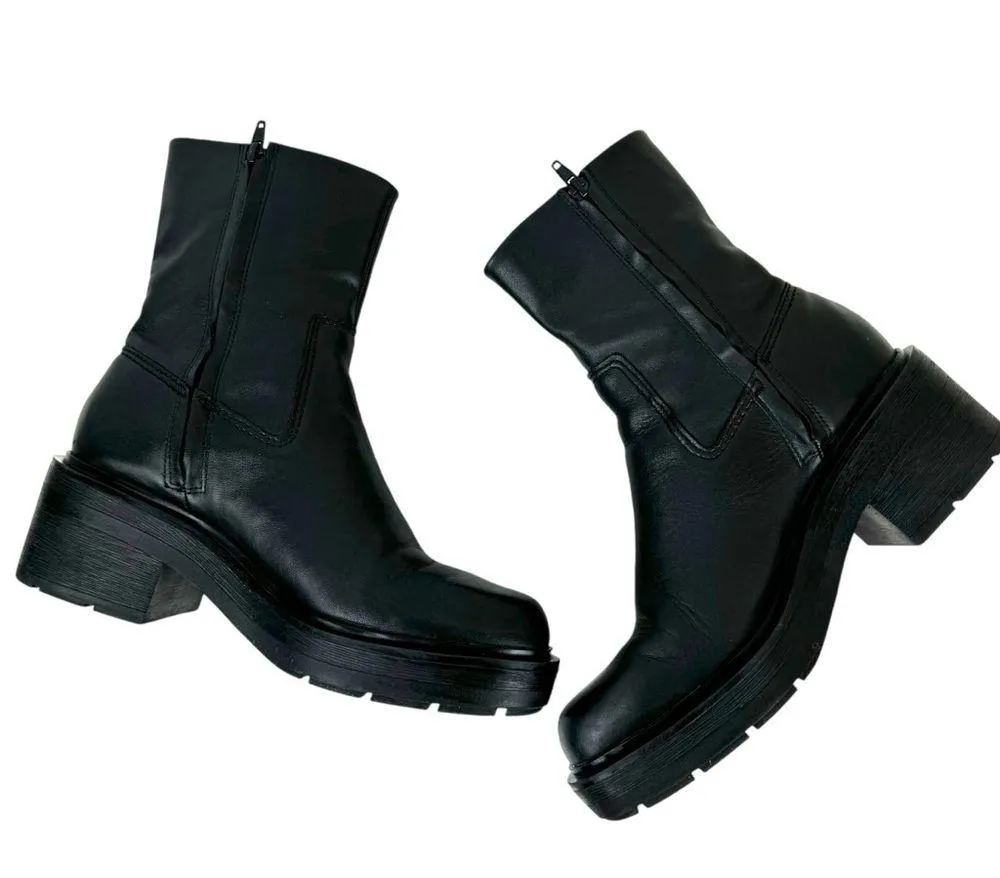 Zara Leather Ankle Platform Combat Boots Chunky Sole 1124/010 Women's Size 41 - Image 8