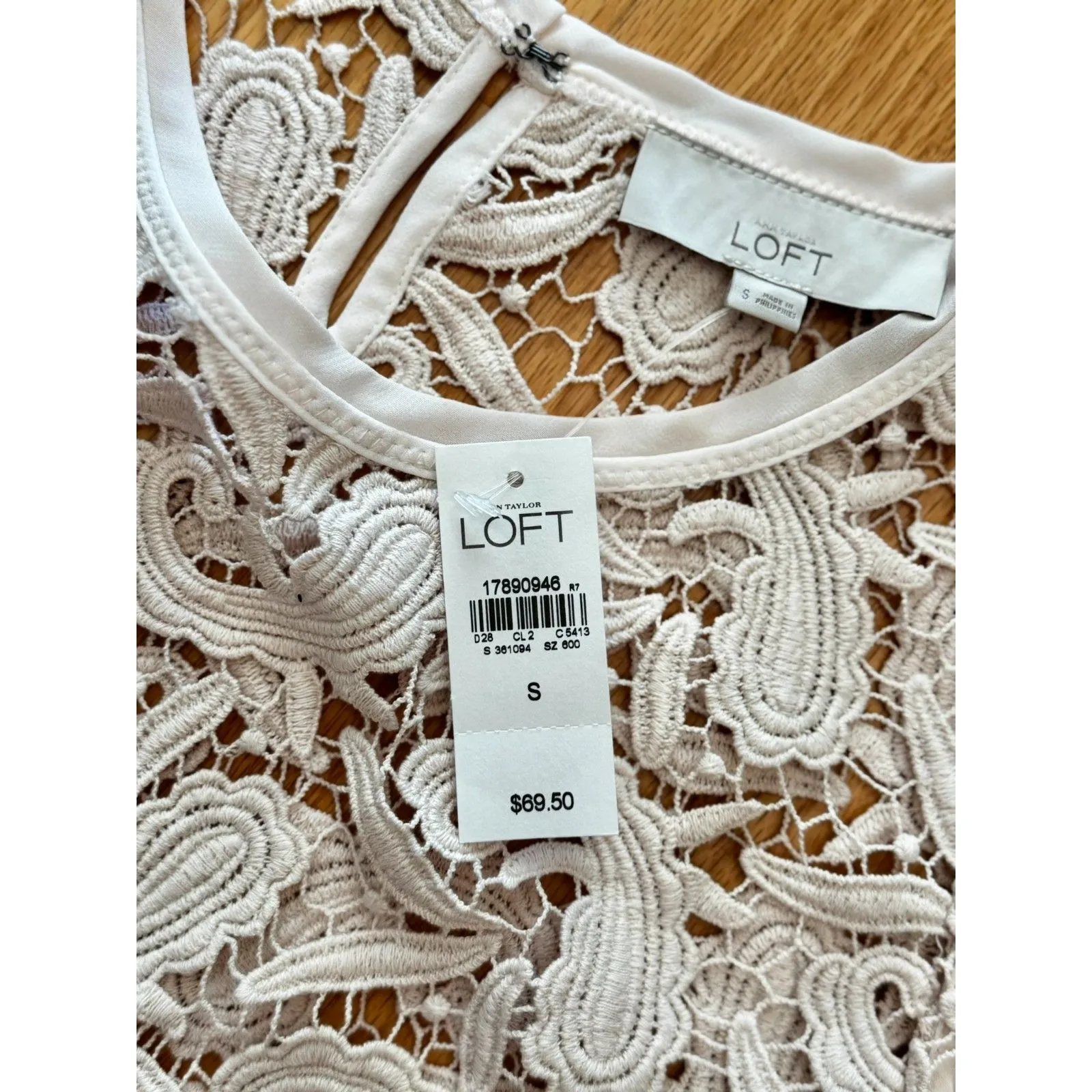 Ann Taylor LOFT Paisley Knit Crochet Lace Top Shirt Cover Up Soft Pink Size S - Image 5