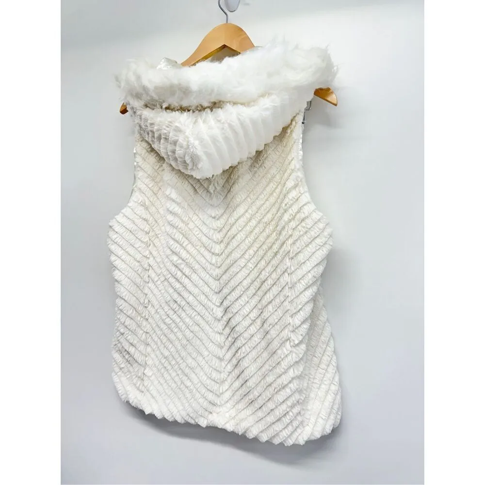 Marc‎ New York Vest Size Extra Large White Faux Fur Hooded Full Zip - Image 7