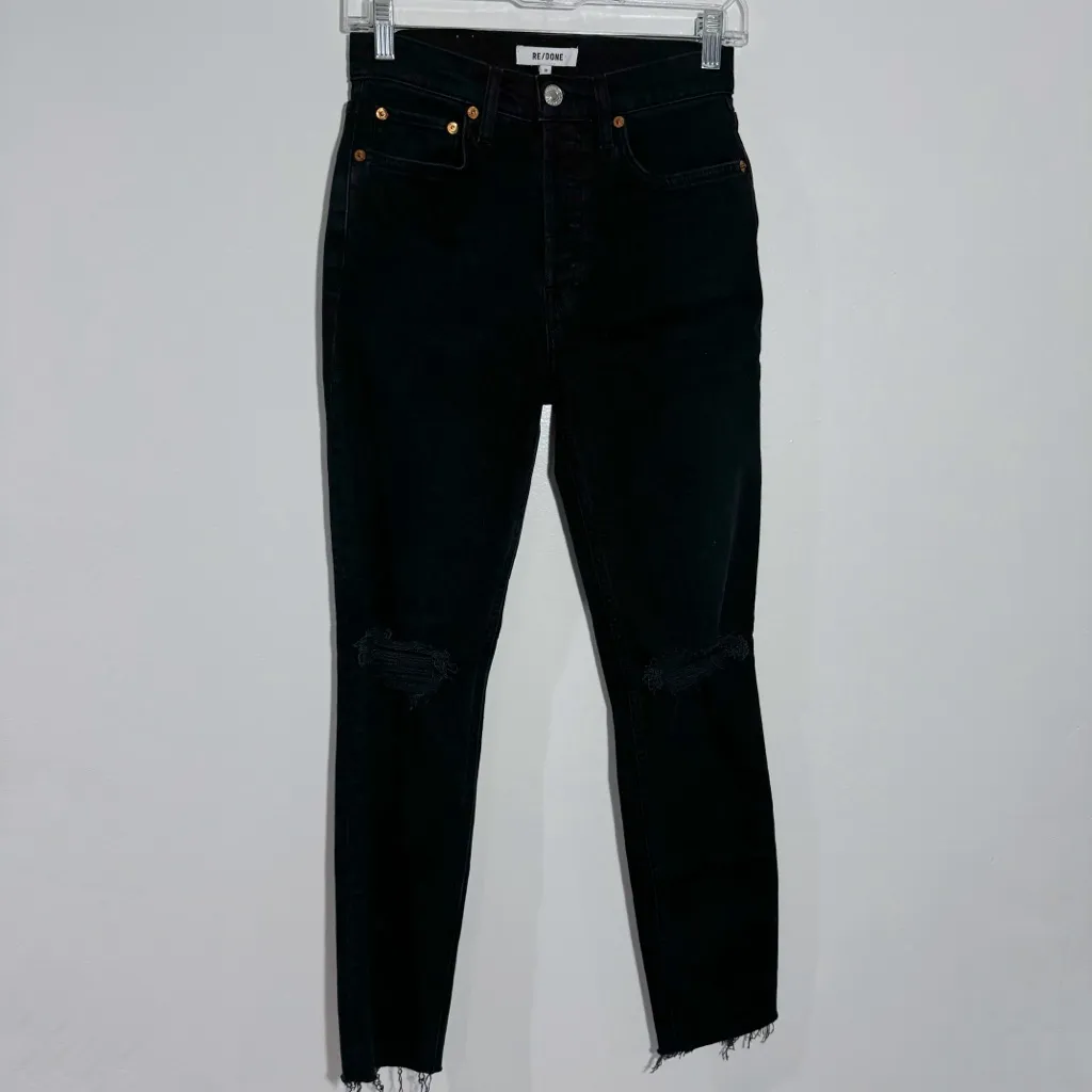 Re/Done Originals 90s High Rise Ankle Crop in Jet Black With Rips Size 25‎ - Image 2