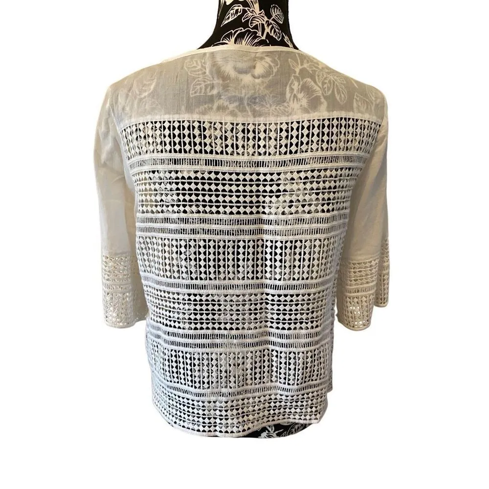 Macrame Lace Quarter Sleeve Blouse Cottage Shirt Fairycore White - Image 2