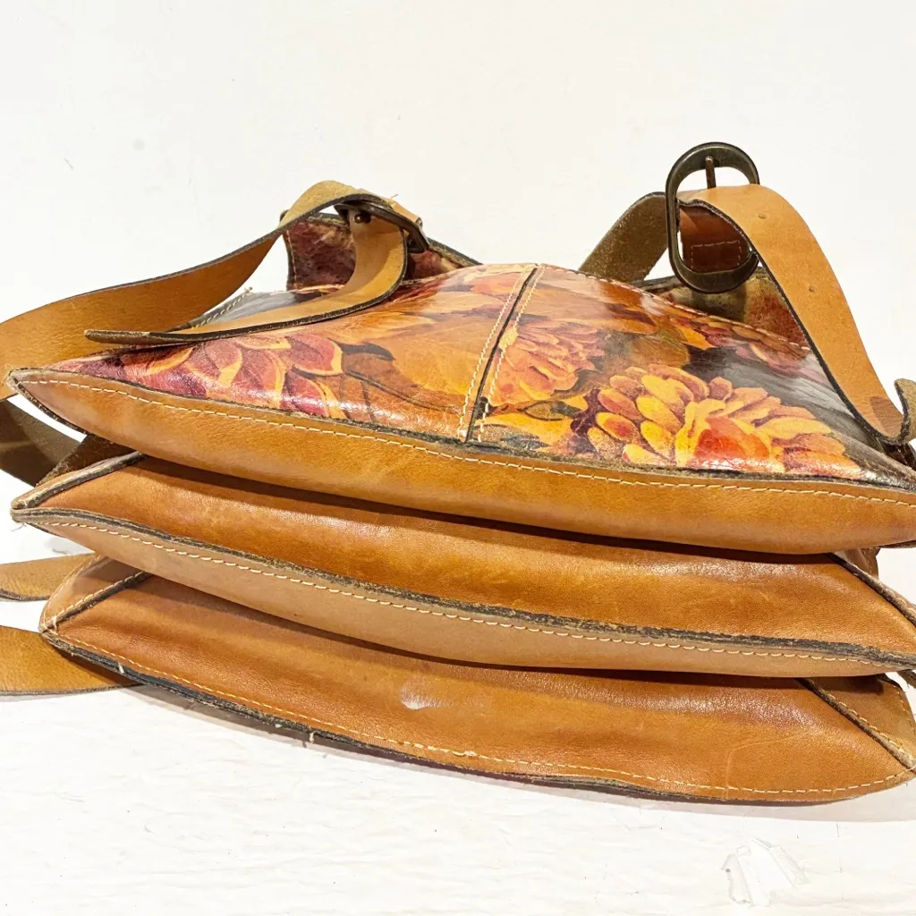 Patricia Nash Brown Leather Multi Color Floral Satchel Handbag - Image 6
