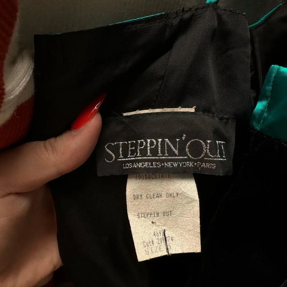 Vintage Velvet Party Cocktail Mini Dress Black green Size 5 - Image 3