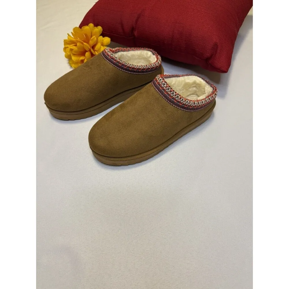 SALE… Slip-On Tan/Red Rope Clog Slippers, Warm Closed Toe. Size 40 or 8-8.5 - Image 5
