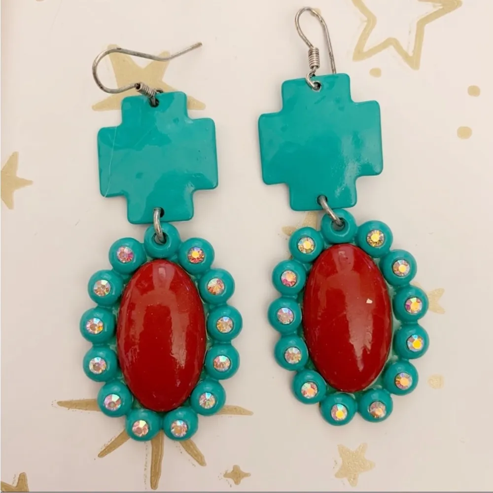 Metal Western Dangle Concho Earrings - Image 2