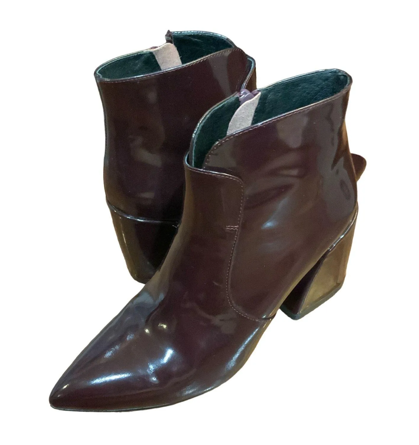 Jeffrey Campbell Ankle Booties Sz.8 Plum Block Heel patent leather Shine VGUC - Image 9