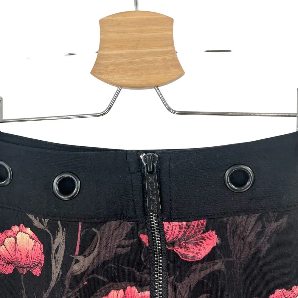 Killstar Cottage Chorus Skirt Cotton Black Pink Floral Print Mini‎ Goth Size XS - Image 3