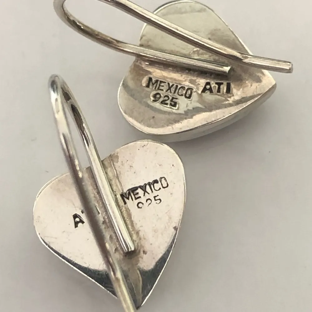 TAXCO Sterling Silver Red Jasper Heart Cabochon Drop Dangle Earrings - Image 6