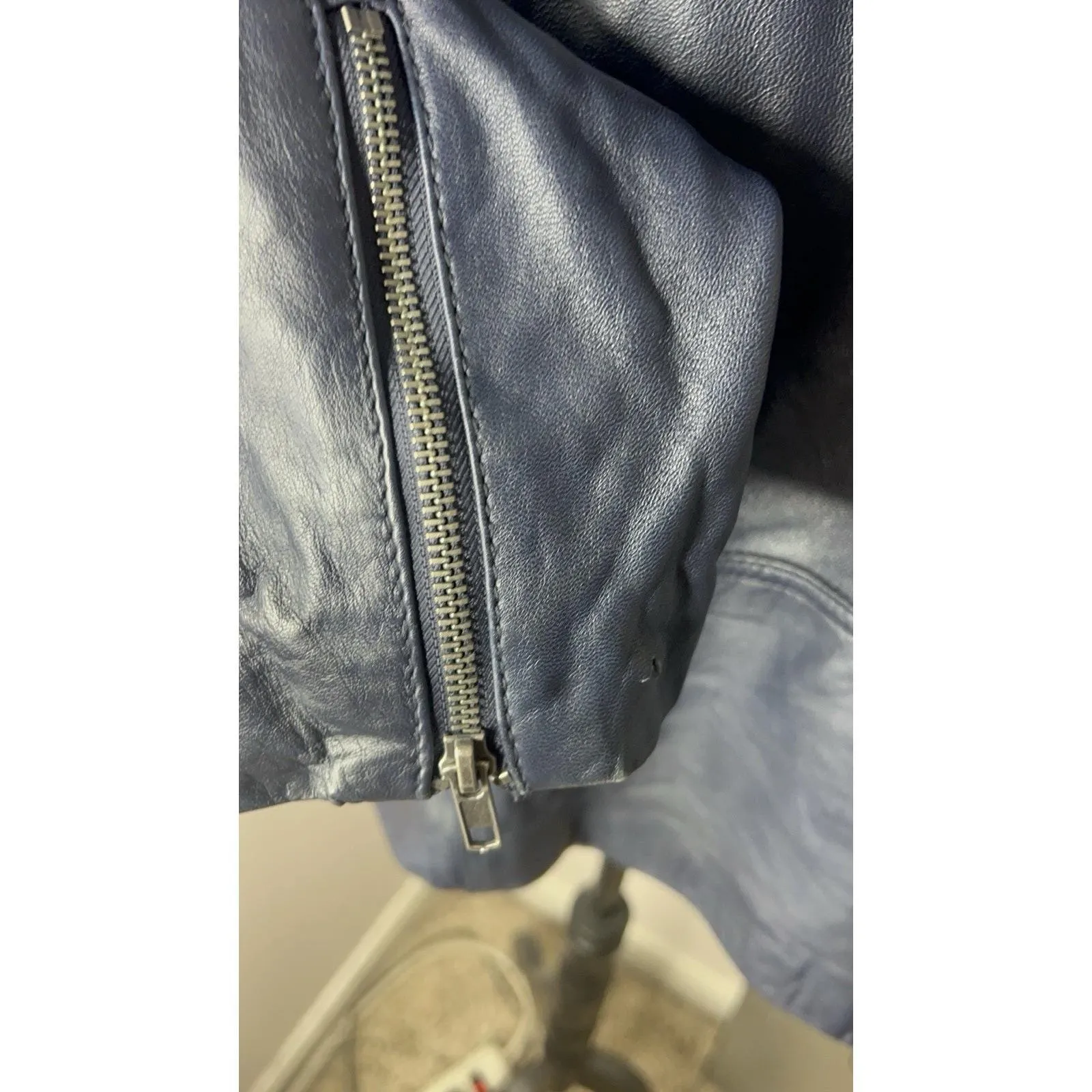 Black Rivet Womens Size 2x Blue Leather Moto Jacket Collarless Zip Closure - Image 5