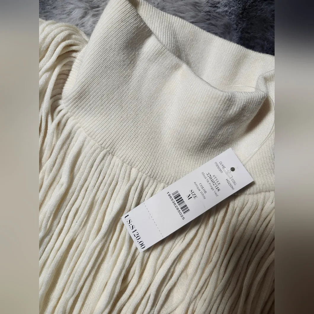 NWT WHBM Fringe Mockneck Sweater Vest color: Antique White Size M - Image 6