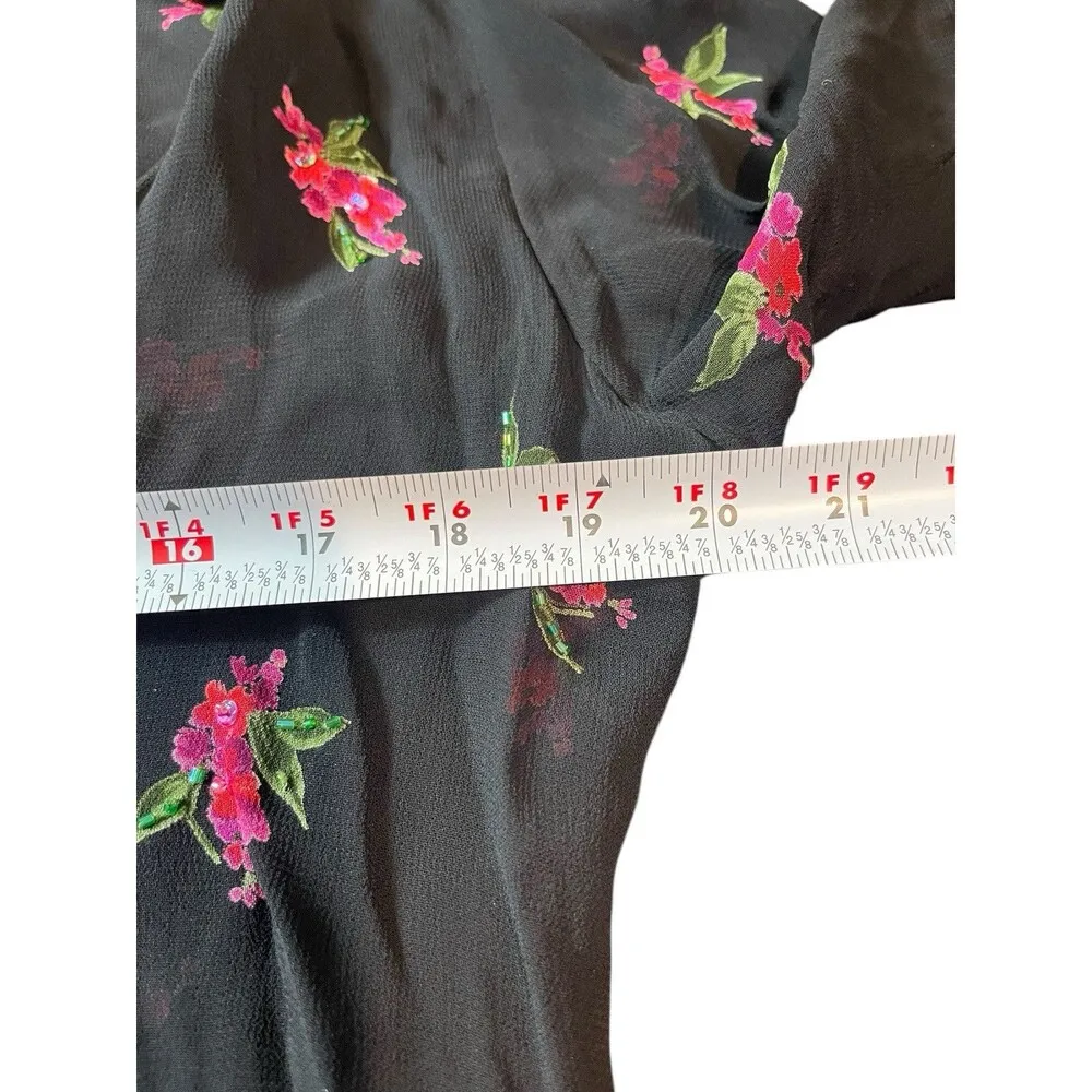 VTG Dressbarn Black Sheer Red Floral Open Tie Front L Top 90s Y2K Size L - Image 11