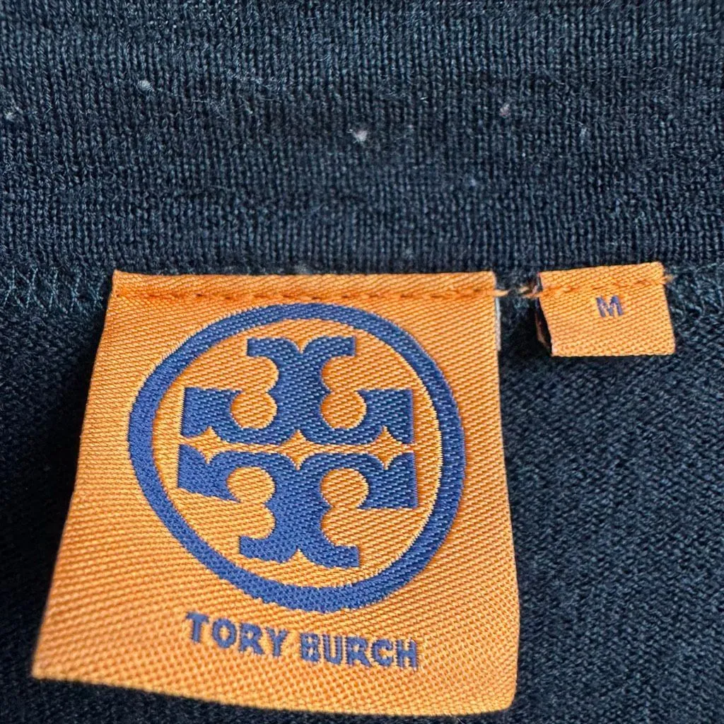 Tory Burch Simone 100% Merino Wool Navy Blue Big Button Cardigan Size Medium - Image 4