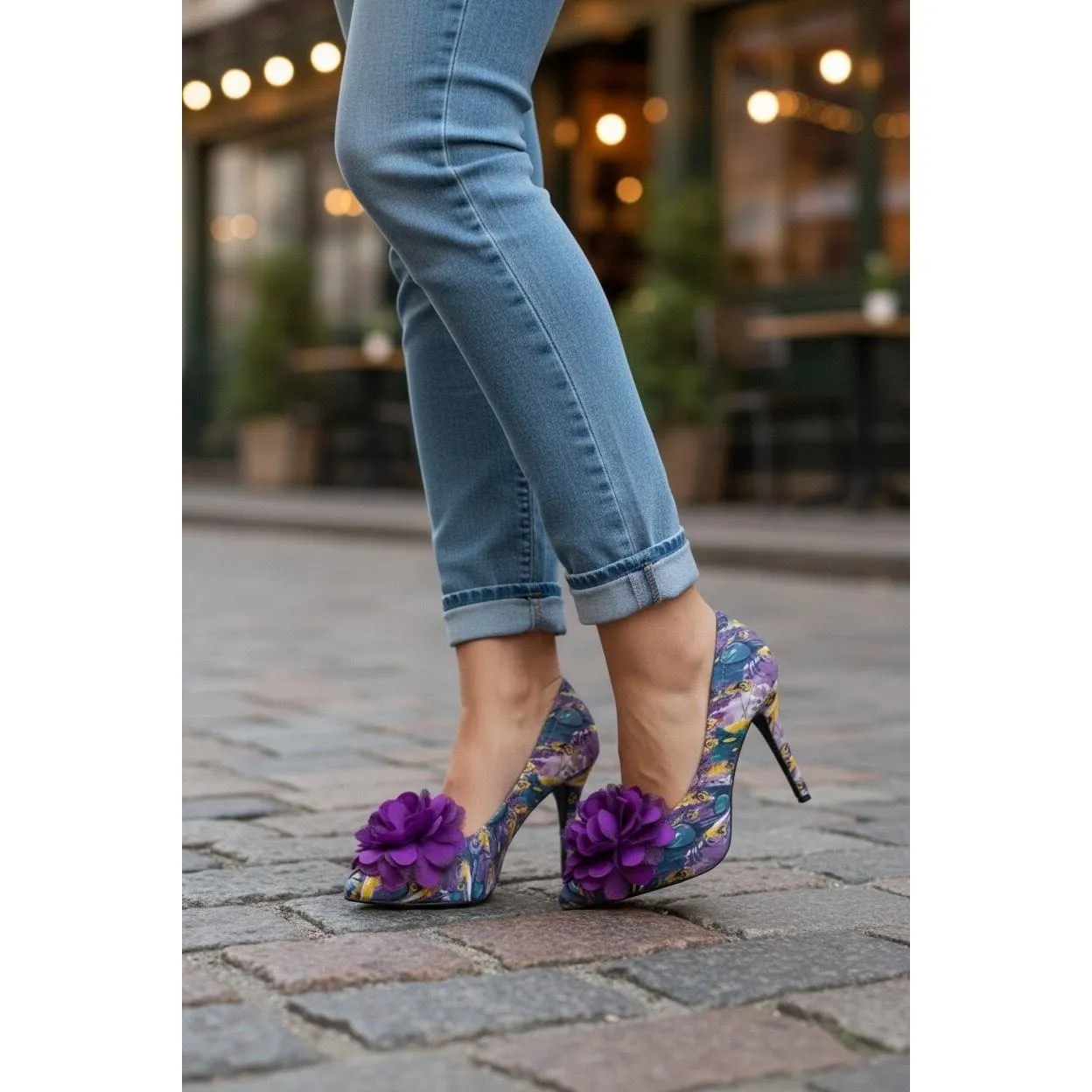 Dolce By Mojo Moxy Womens Open Toe Floral Purple Flower Stiletto Heels Green Size 8.5 - Image 3