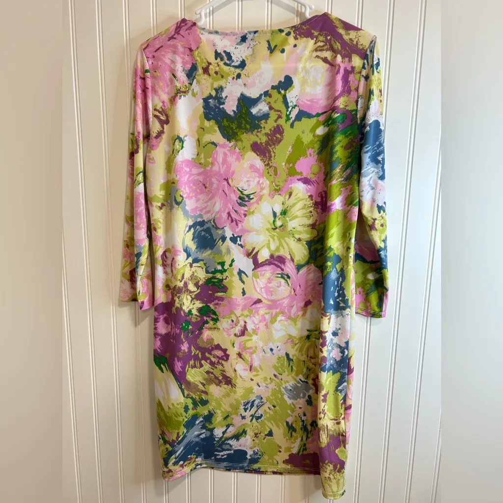 BCBGMaxAzria women Pink and Green Floral Long Sleeve Dress. - Image 2
