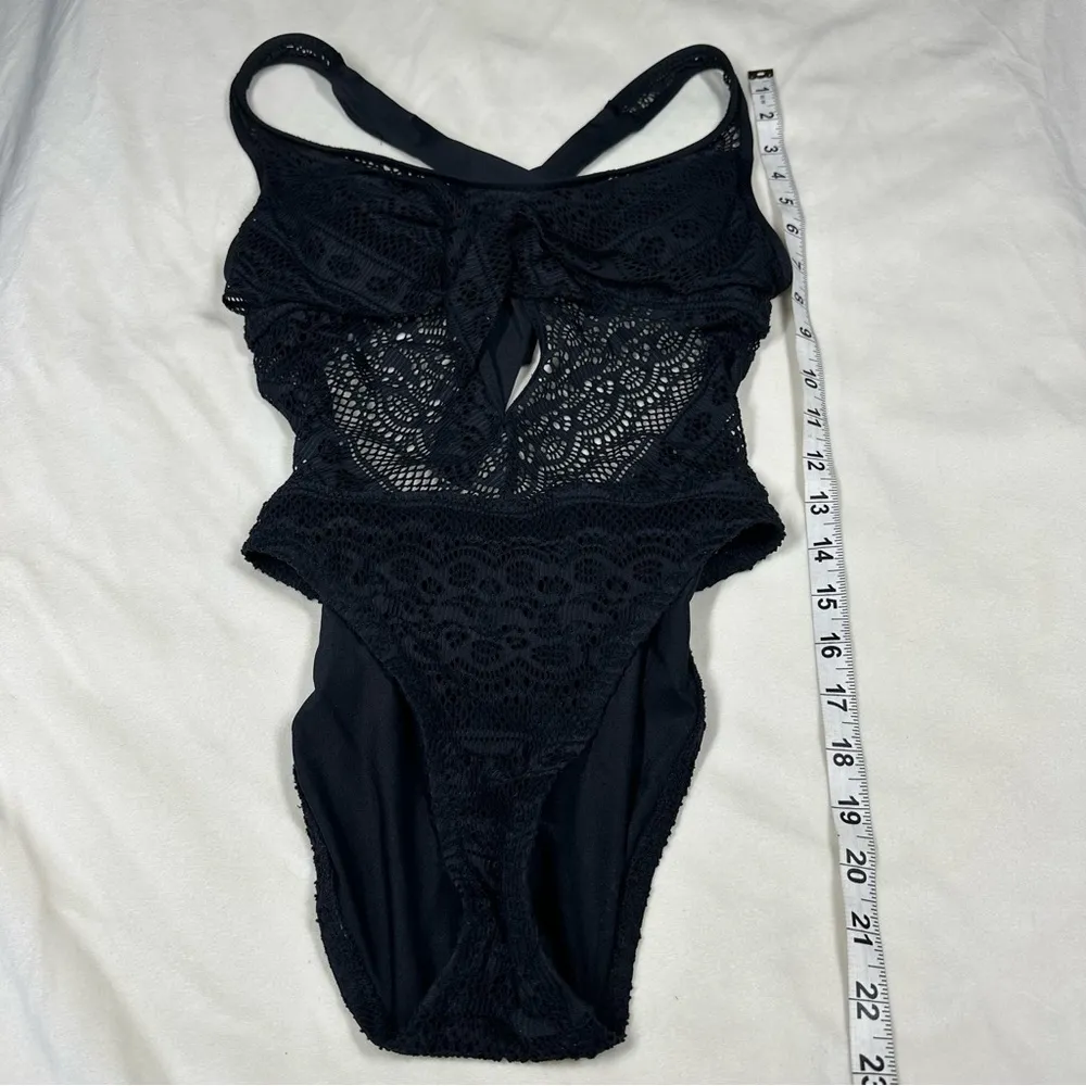 Becca Women's Black Tie-Front Crochet Lace Strappy One-Piece Swimsuit XS - Image 15