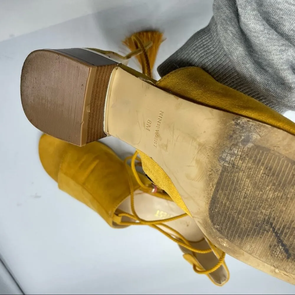 Nine West Yellow Faux Leather Peep Toe Strappy Ankle Wrap Sandals Womens 6 - Image 5