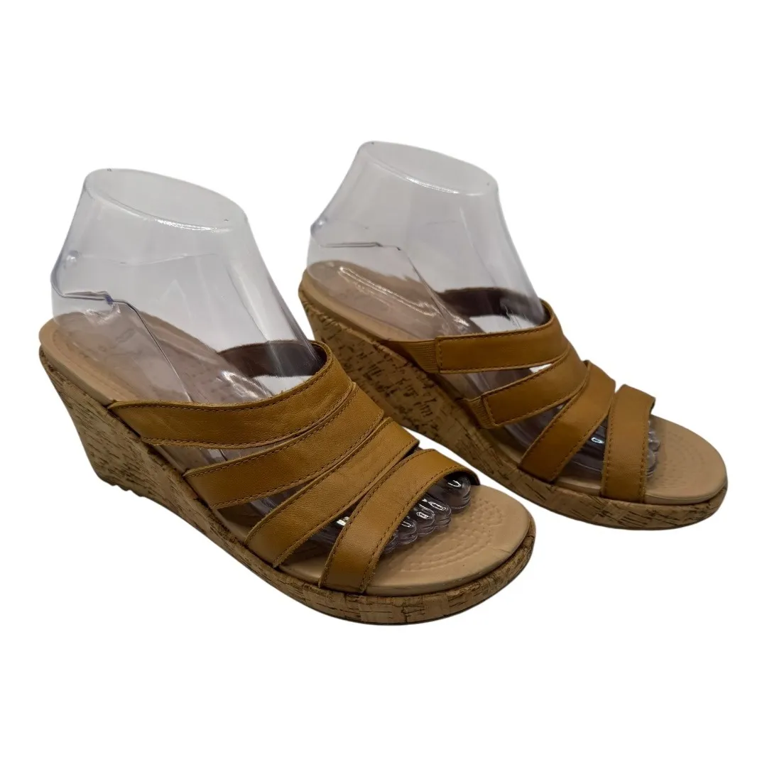 Crocs Shoes Women 8 Brown Leather Leigh Strappy Cork‎ Wedge Sandals Outdoor - Image 3