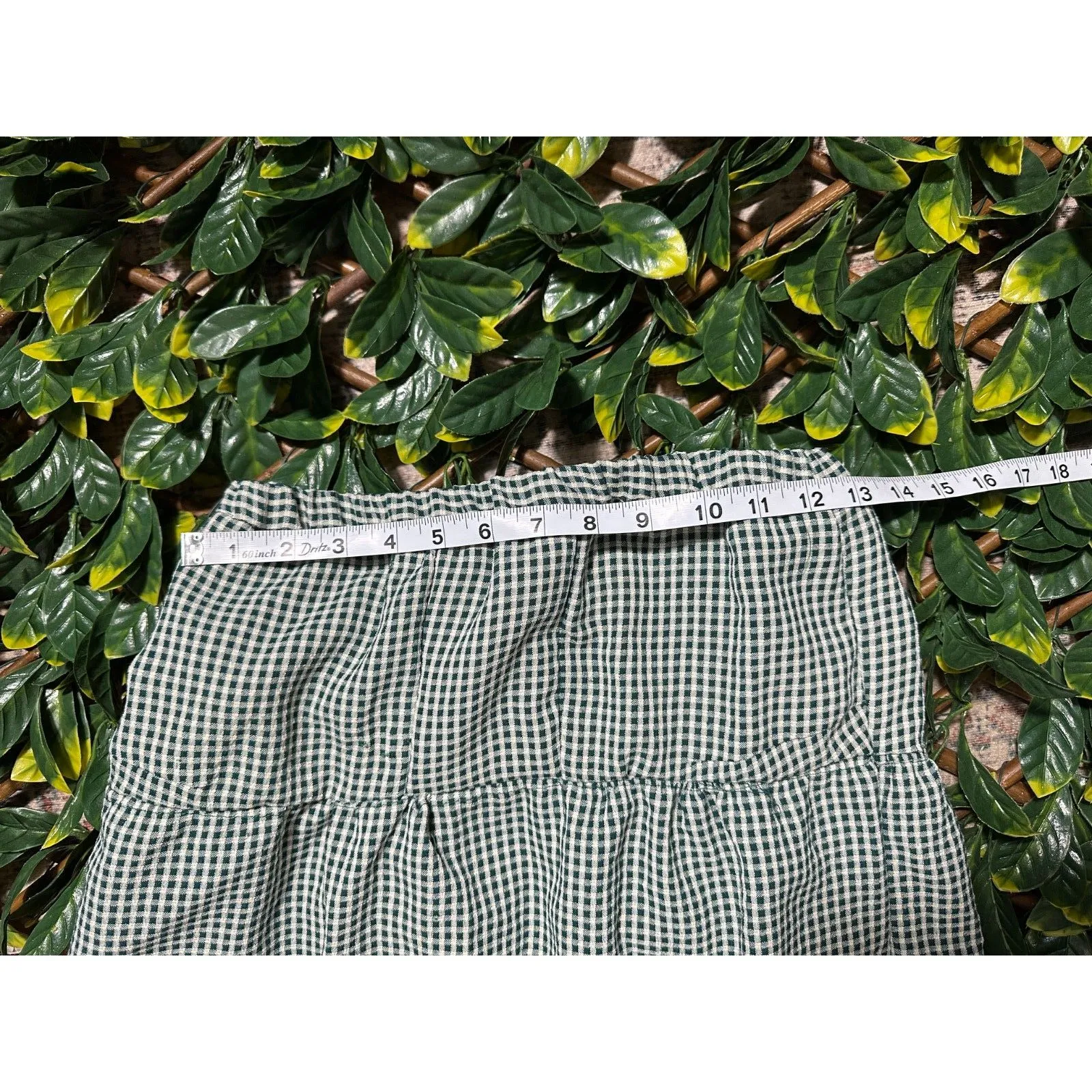 Vintage 100% Cotton Green White Gingham Tiered Midi Skirt Size 26 - Image 3