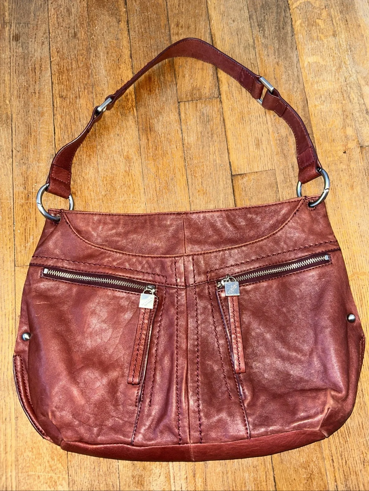 Perlina New York Genuine Leather Handbag Purse Soft Subtle Pocketbook Great Cond - Image 1