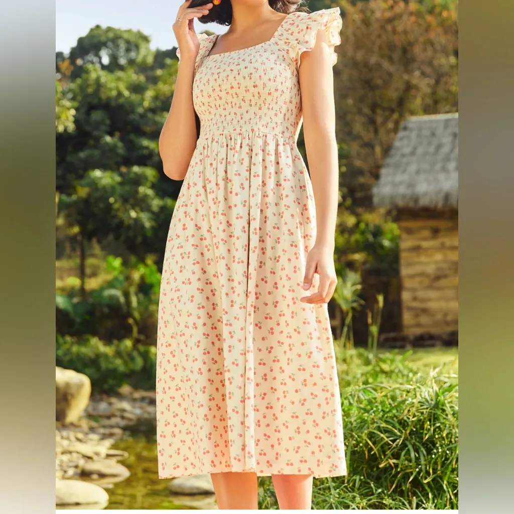 Dashing  SMOCKED DRESS Yellow White Balloon Sleeves Lined Summer Women Dress 3X - Image 4