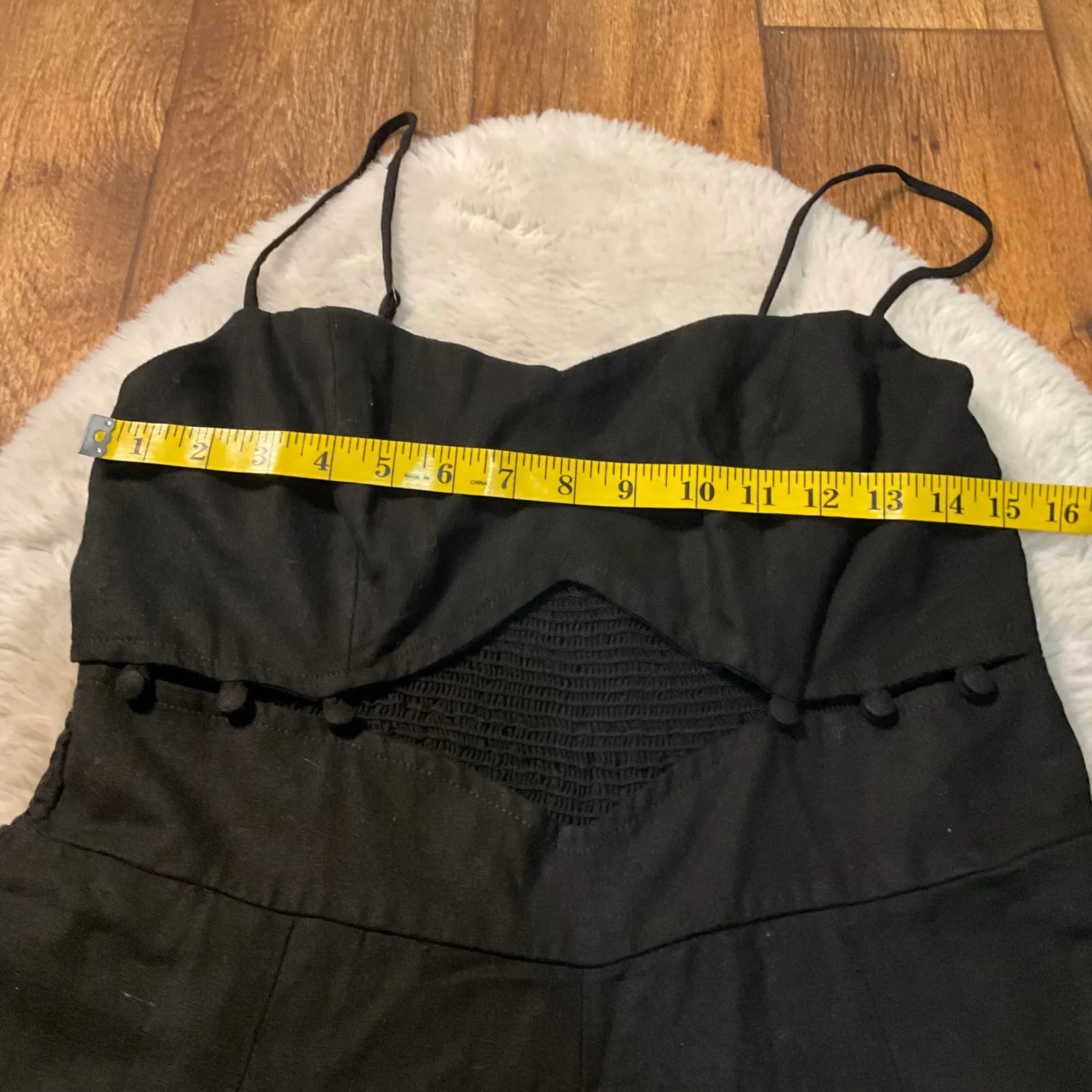 Farm Rio Jumpsuit Women's GG XL Black Cutout Spaghetti Strap Darted Linen‎ - Image 15