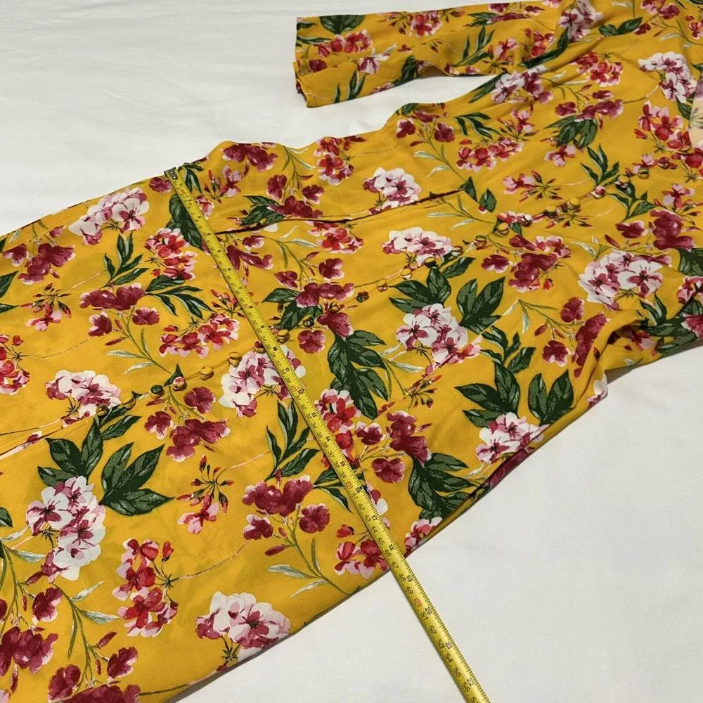 Lulu’s “April Golden” Yellow Midi Pink Flowers Tie Front Dress Sz S Small - Image 7