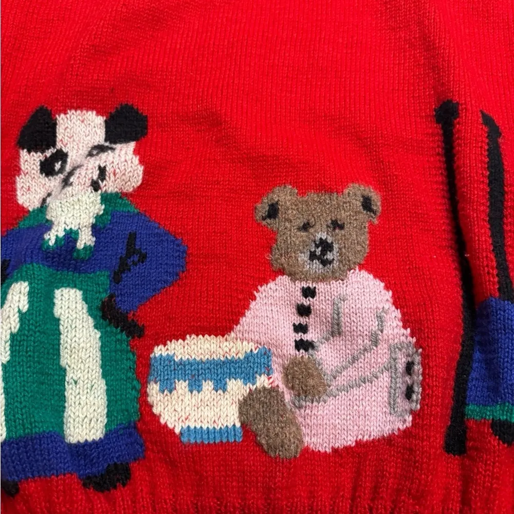 Vintage Berek Sweater Goldilocks 3 Bears Wearable Art Red Wool Hand Knit Size L - Image 2