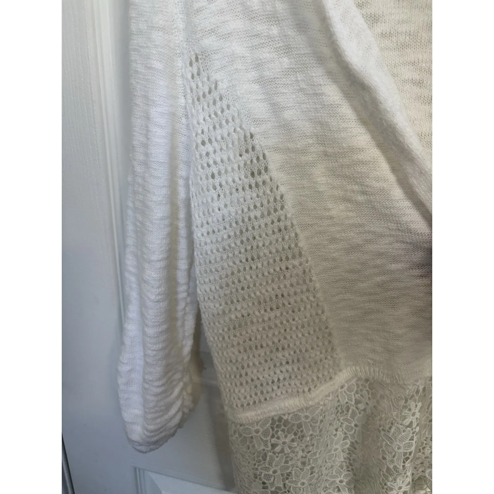 White Sheer Floral Lace Open Front Cardigan Size Large Fairy Coquette Cottage - Image 5