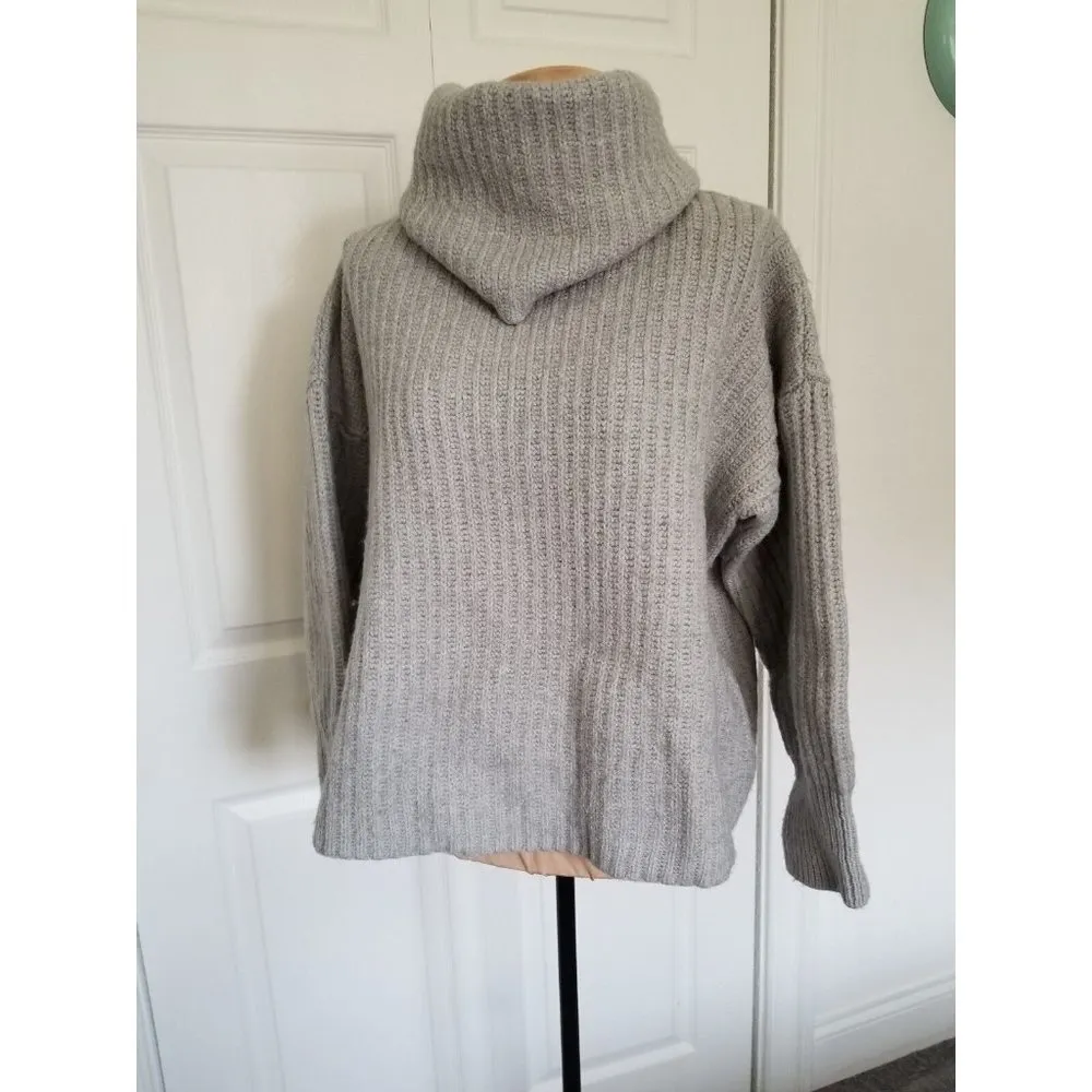 AMERICAN APPAREL Gray Chunky Wool Blend Sweater Cowl Neck Long Sleeve Crop OS - Image 3