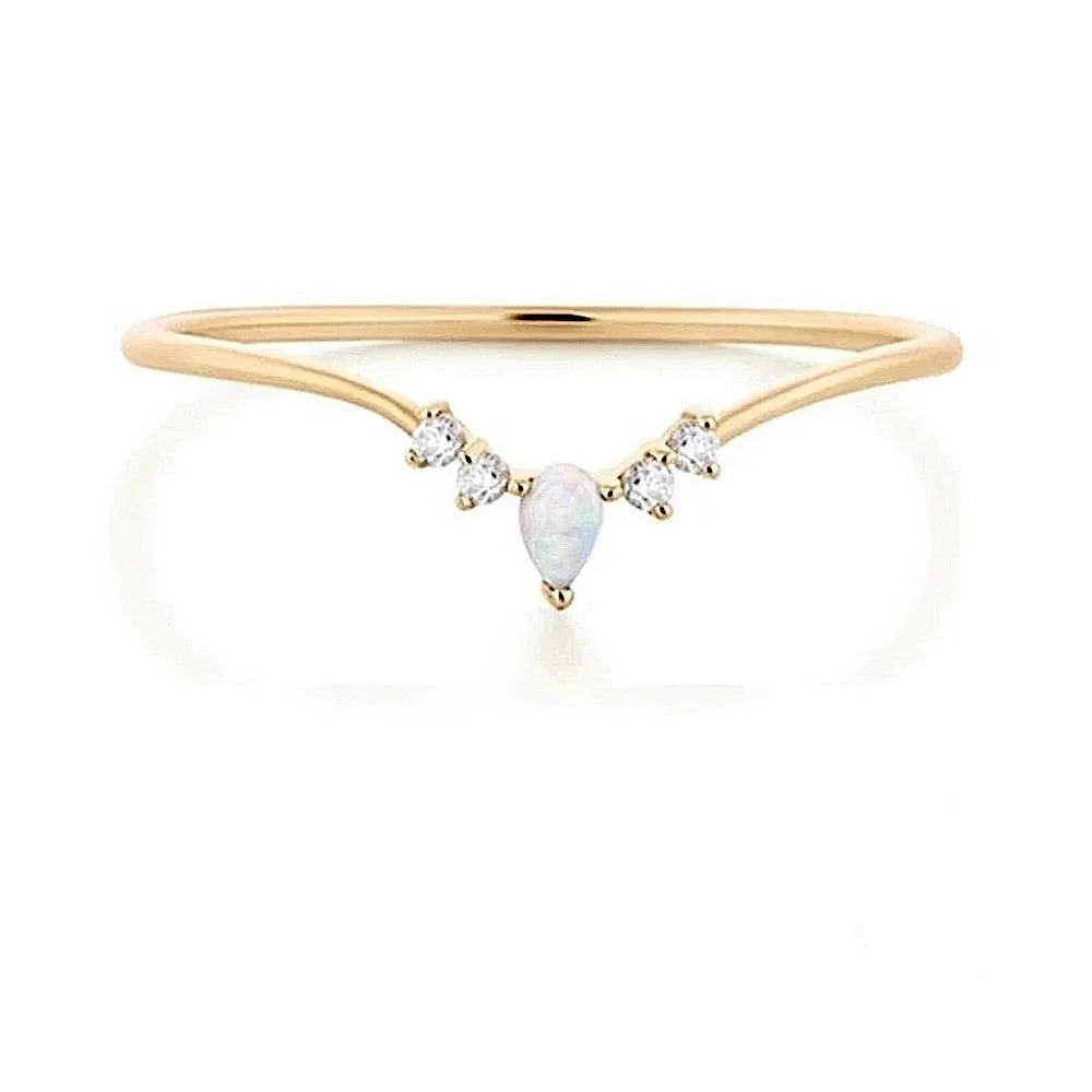 NEW Beautiful Chevron Opal Synthetic Diamond Ring, Pretty Pearl Ring, Size 6 - Image 2