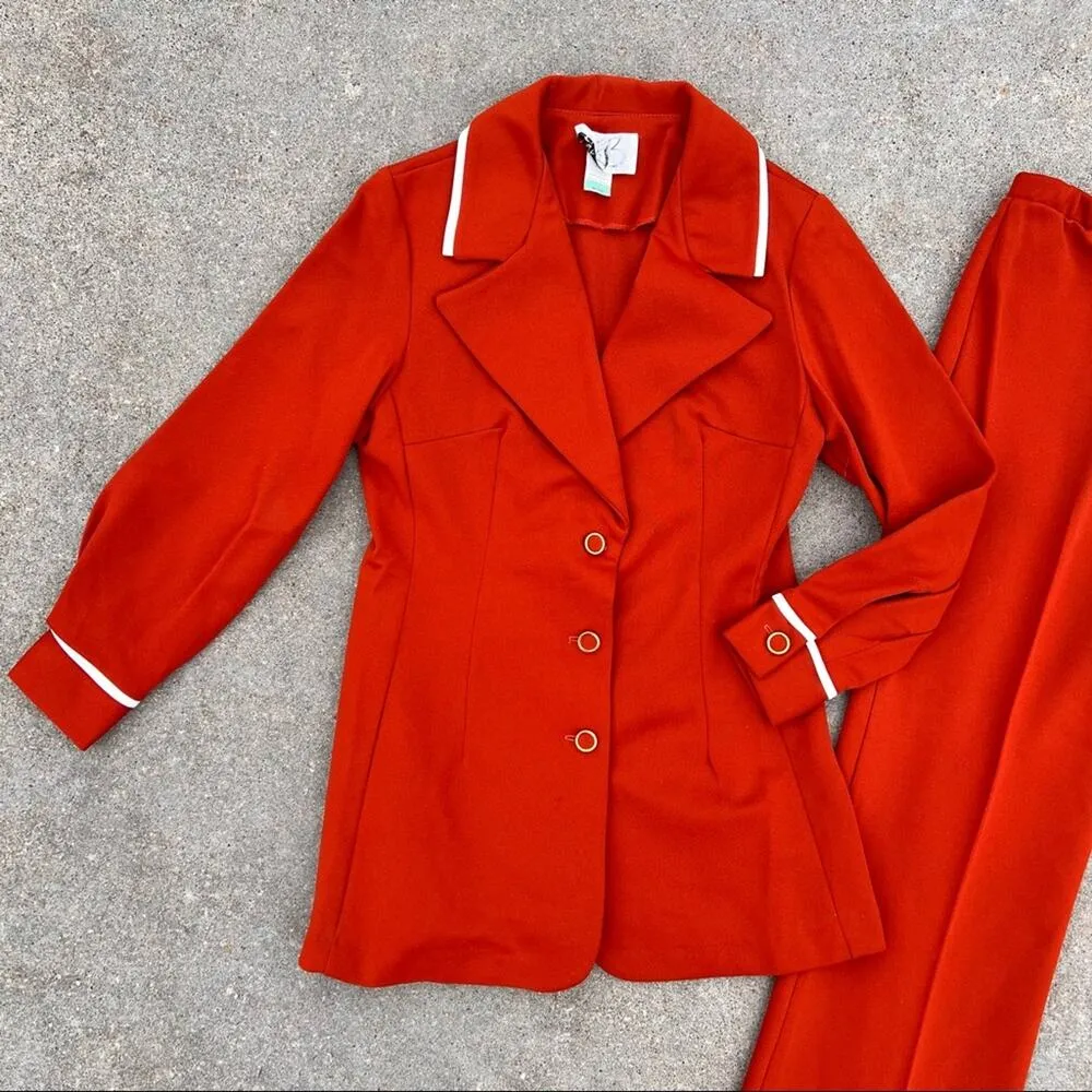 Vintage 70s Mister B double knit polyester leisure suit Orange - Image 2