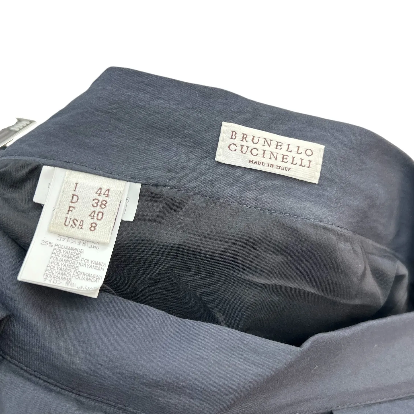 Brunello Cucinelli Pleated Asymmetric Skirt Cotton Navy Blue Size US 8 - Image 10