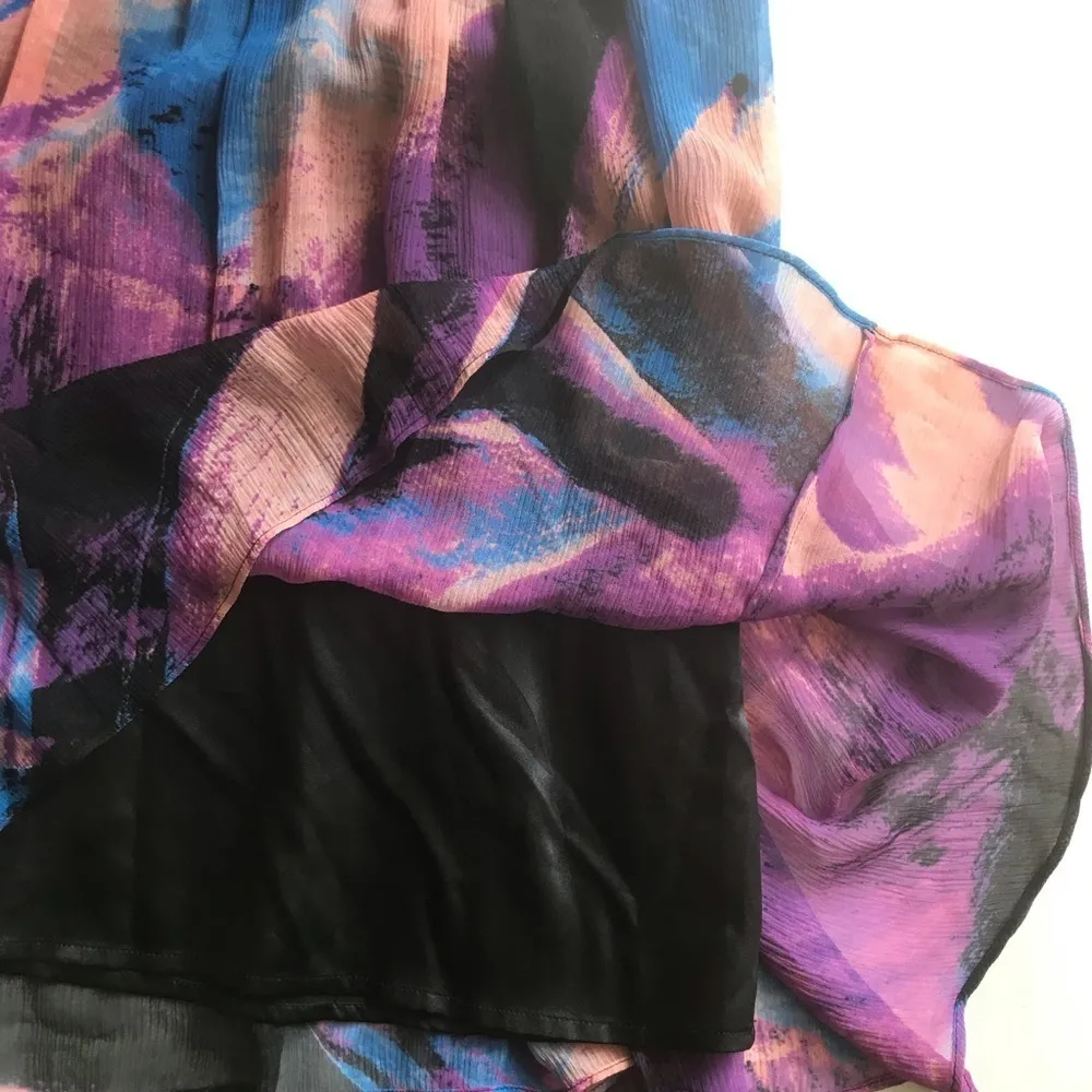 JAX multicolor watercolor silk chiffon dress with pleated bodice and flowy skirt Blue Size 6 - Image 6