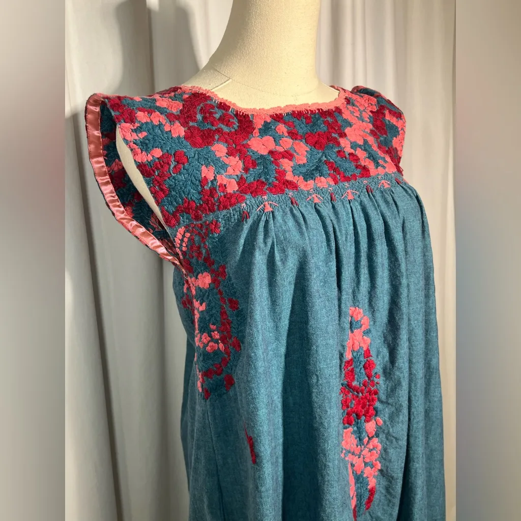 Mi Golondrina Hand Embroidered Chambray Dress | S Blue - Image 8
