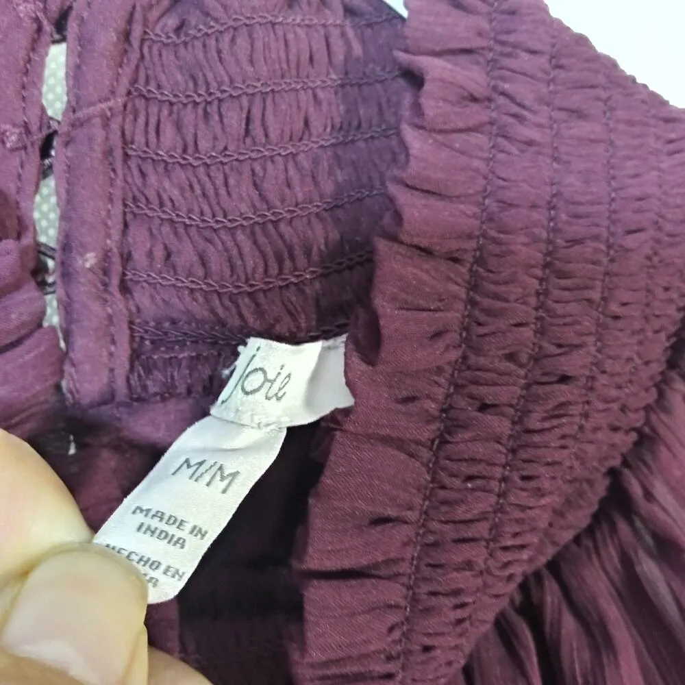 Joie Long Sleeve Smocked Top Blouse Deep Wine Size M - Image 9