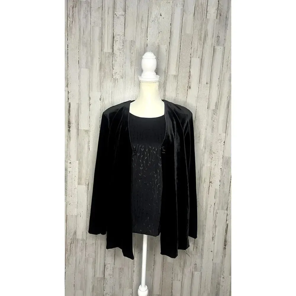 NWT Jantzen Classics Women's Medium Black‎ Velour Blouse & Jacket Set Black - Image 3