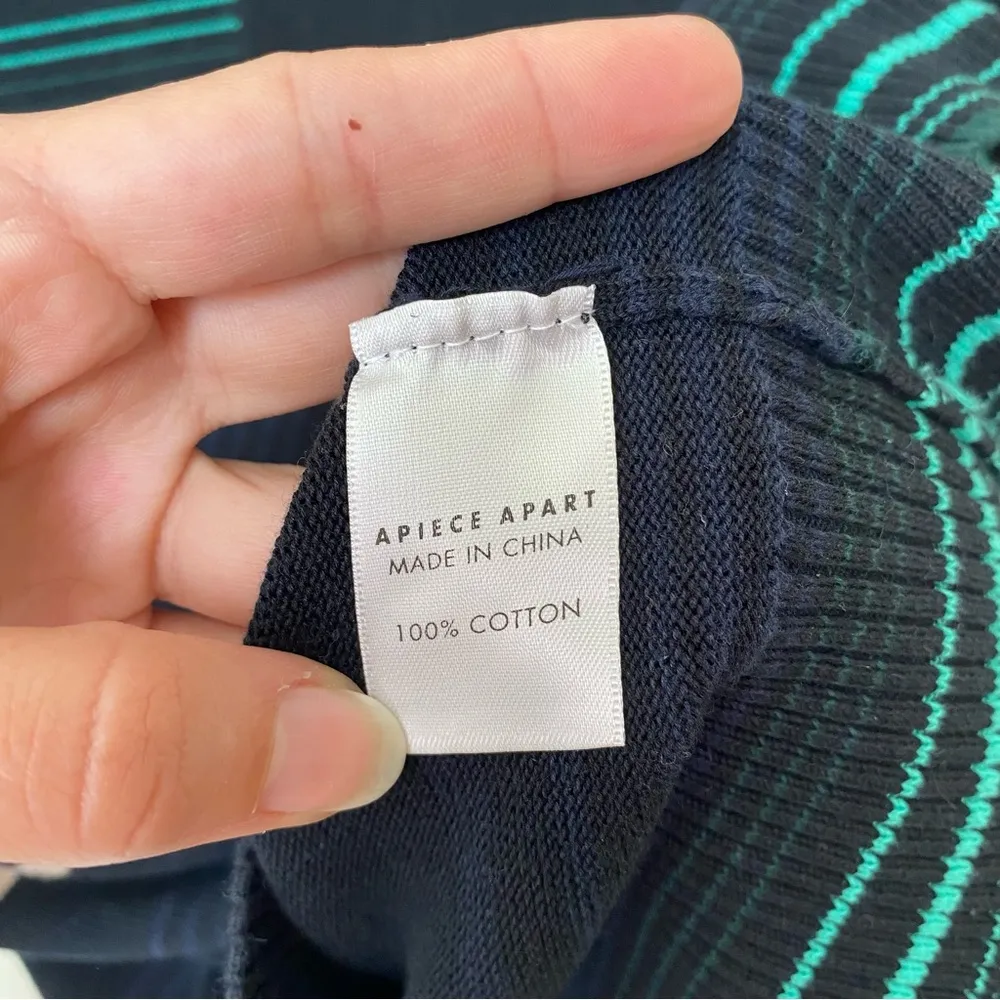 APIECE APART Striped Cotton Turtleneck Sweater in Black/Navy Blue Sz Medium - Image 9