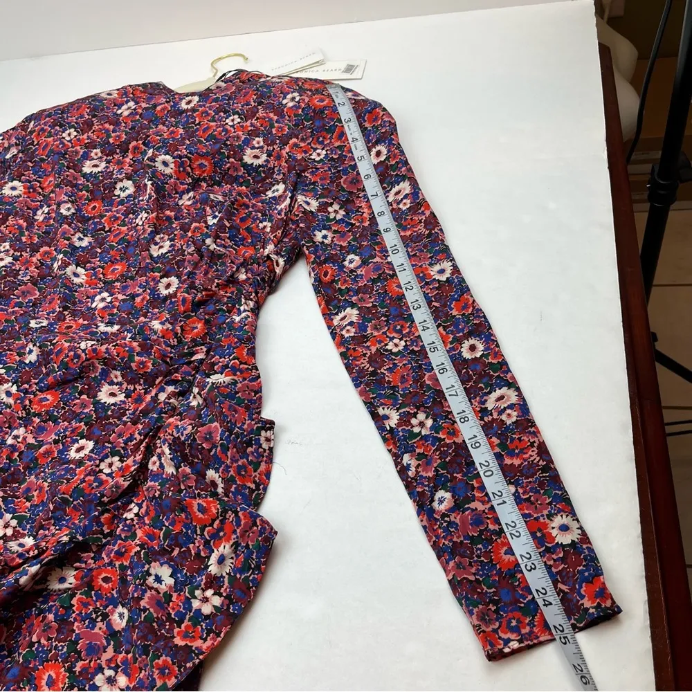Veronica Beard Louella Berry Floral Print Silk-Satin Mini Dress 4 NEW *TINY FLAW - Image 14