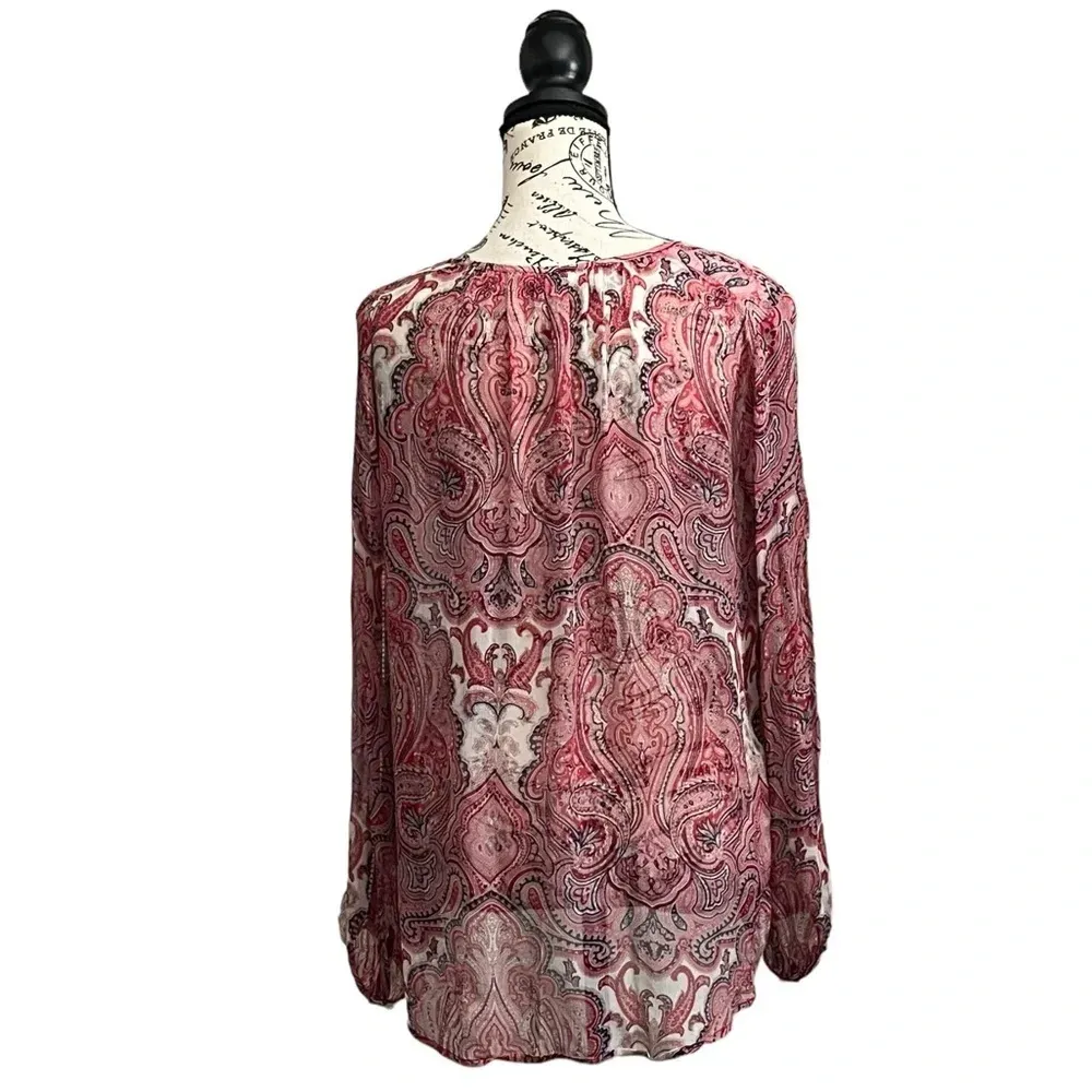 Lucky Brand Paisley Sheer Long Sleeve Boho Tunic Top Women’s S Peasant Blouse - Image 5