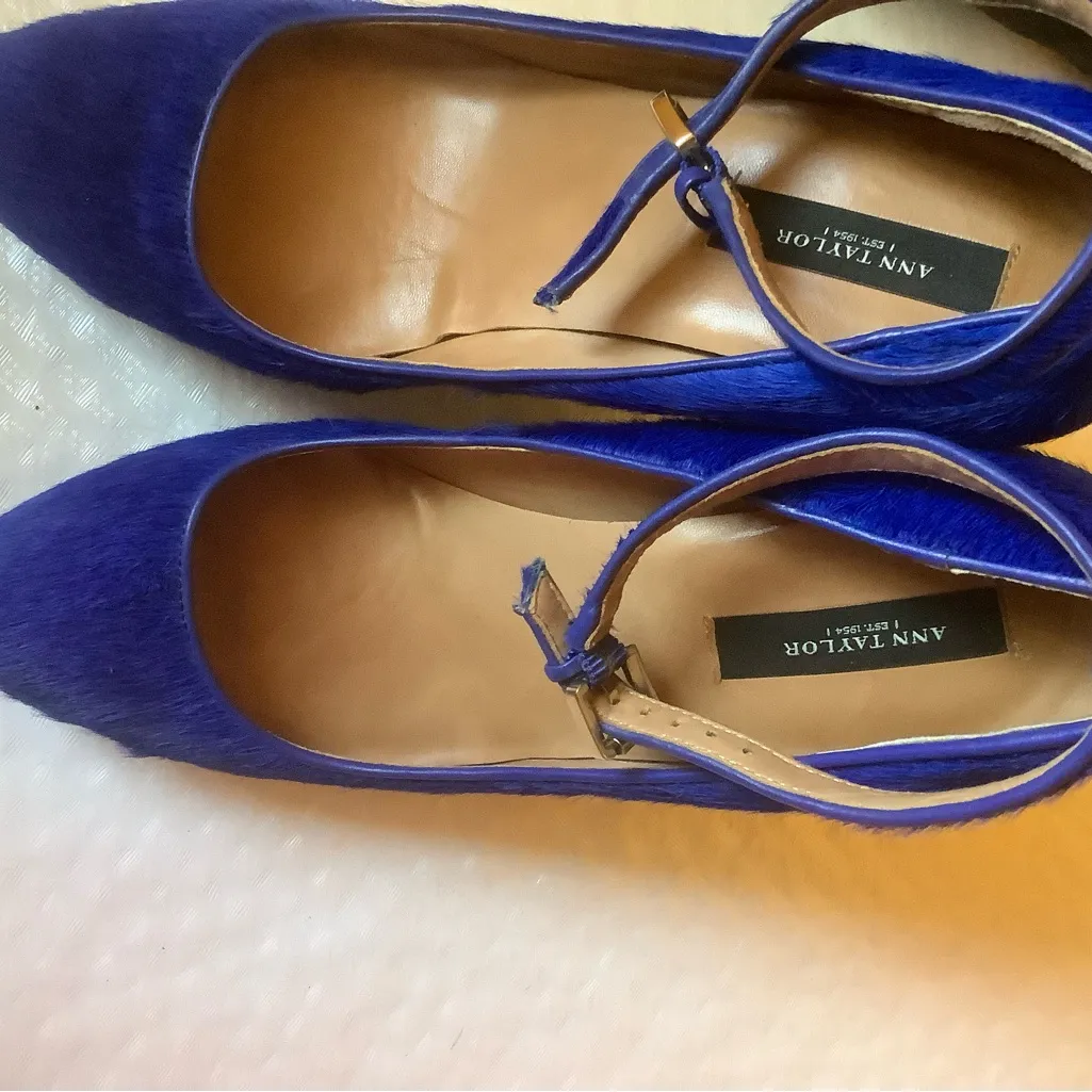Ann Taylor cobalt blue-platform calf hair wedge heels with ankle buckle strap 7 - Image 12